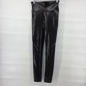 Spanx Faux Leather Leggings Small Dark Brown Croc Embossed High Waist Chic Edgy